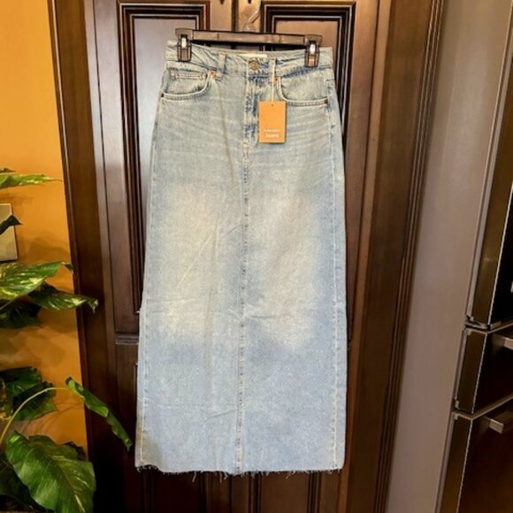 Reformation Jeans 100% Cotton Bowen High-Waisted Kass Raw Hem Denim Maxi Skirt - Picture 1 of 13